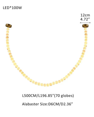 Modern LED Natural Alabaster Globes Beads Hanging Chandelier Indoor Lighting Fixture 70 globes-L500CM L197" Brass + White Modern Pendant lamp