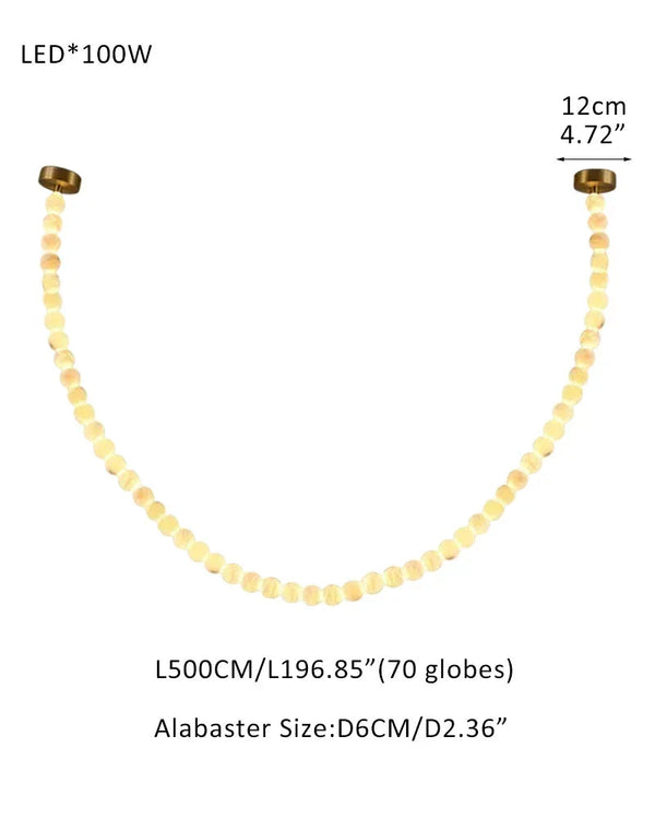 Modern LED Natural Alabaster Globes Beads Hanging Chandelier Indoor Lighting Fixture 70 globes-L500CM L197" Brass + White Modern Pendant lamp