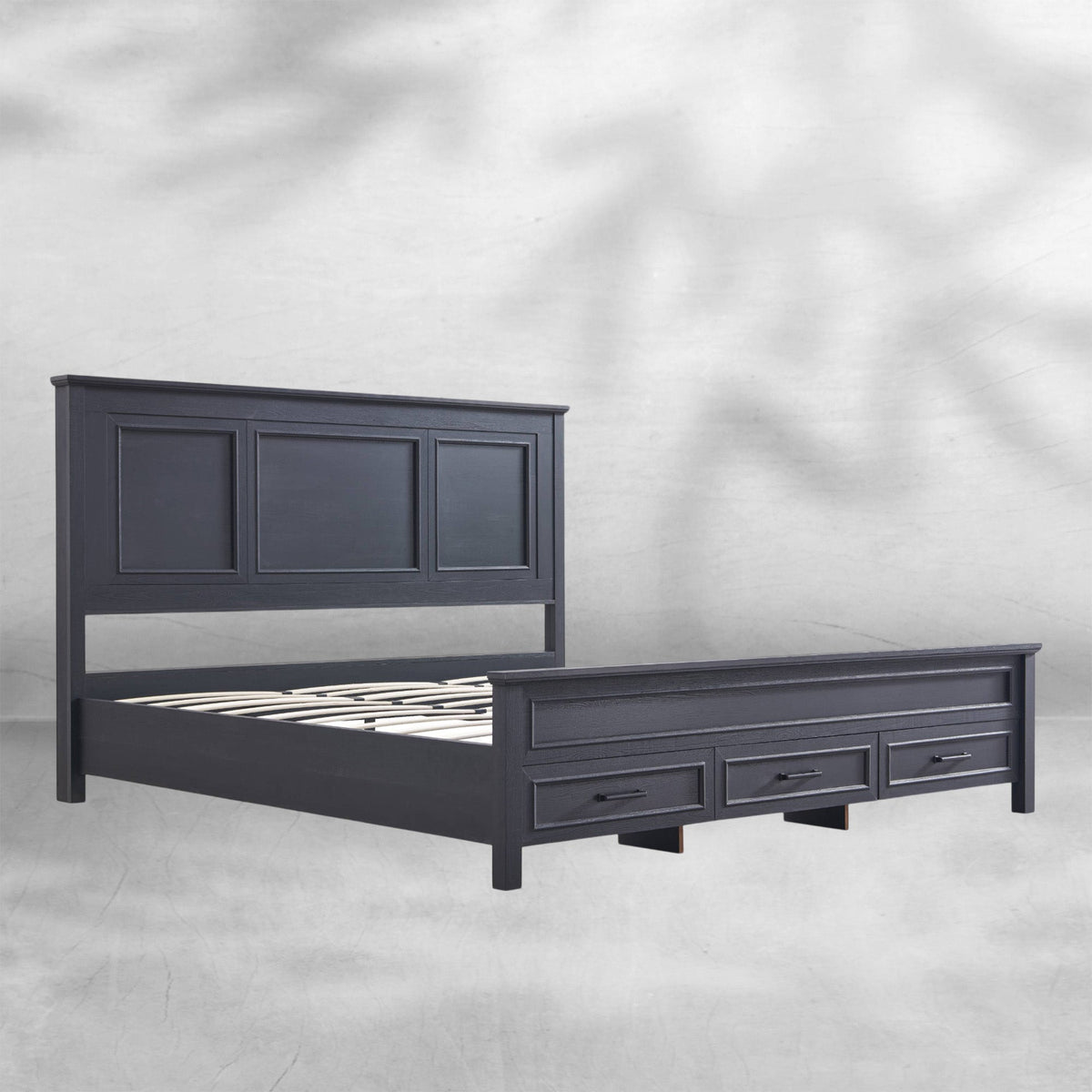 King Size Farmhouse Wood Platform Bed Frame with Storage Drawers