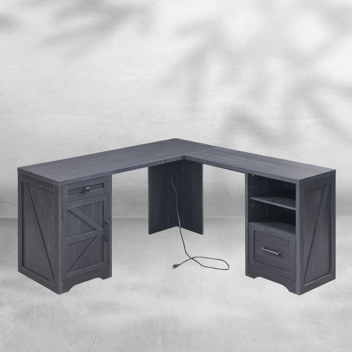 59-inch Farmhouse Computer Desk with File Cabinet