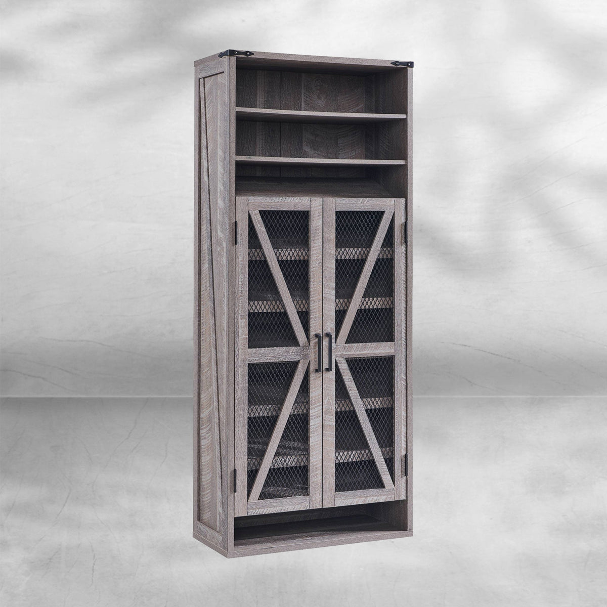 72" Tall Farmhouse Shoe Cabinet ¨C Mesh Door, Adjustable Shelves