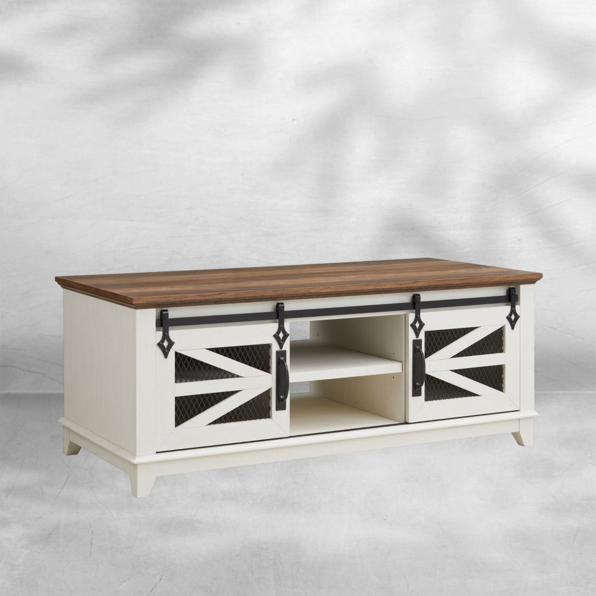 48'' Farmhouse Coffee Table with Storage and Sliding Barn Doors