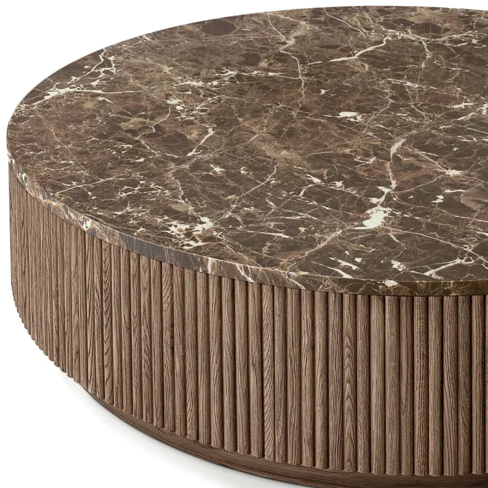 Mulho Oak Wood & Stone Round Coffee Table
