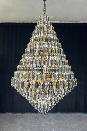 Luxury Multi-tiered Honeycomb Crystal Chandelier for High Ceiling