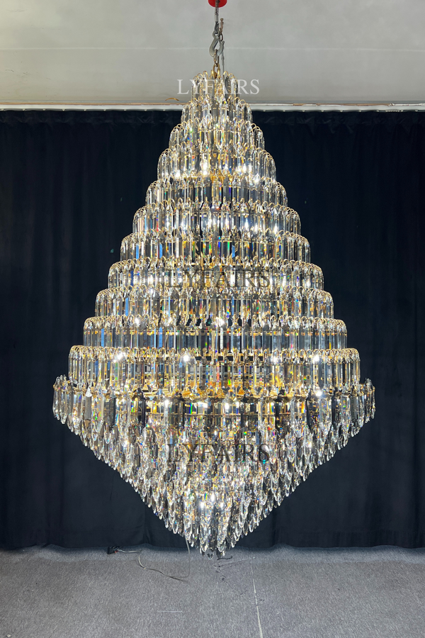 Luxury Multi-tiered Honeycomb Crystal Chandelier for High Ceiling
