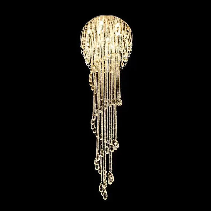 extra large, oversized, luxury, crystal, stainless steel, staircase,spiral,cascade, modern, chandelier, duplex building, China, shining