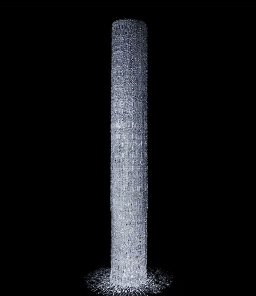 Oversized Silver Crystal Long Ceiling Chandelier Art Designer Column Waterfall Decorative Staircase Light Fixture