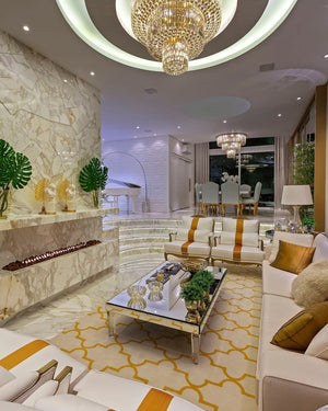 Extra Large Gold Flush Mount Crystal Light Round 3-layers Decorative Living Room/Dining Room Light Fixture