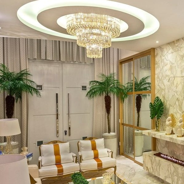 MODERN extra large/huge 3-tiered gold crystal light ceiling round crystal light fixture for living room/dining room/foyer