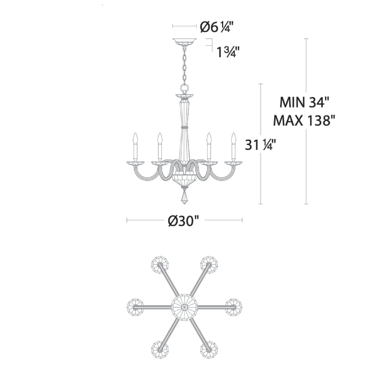 Aria S9230 Habsburg 6-lt 30" Chandelier
