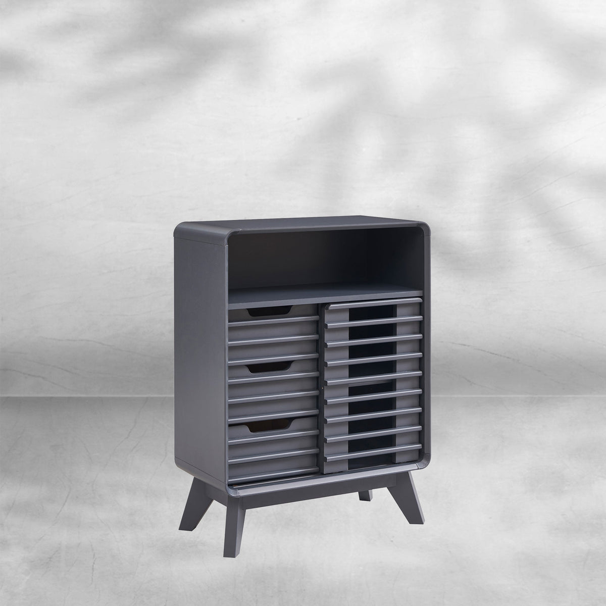 Dark Grey Small Mid-Century Bathroom Cabinet with Sliding Drawers