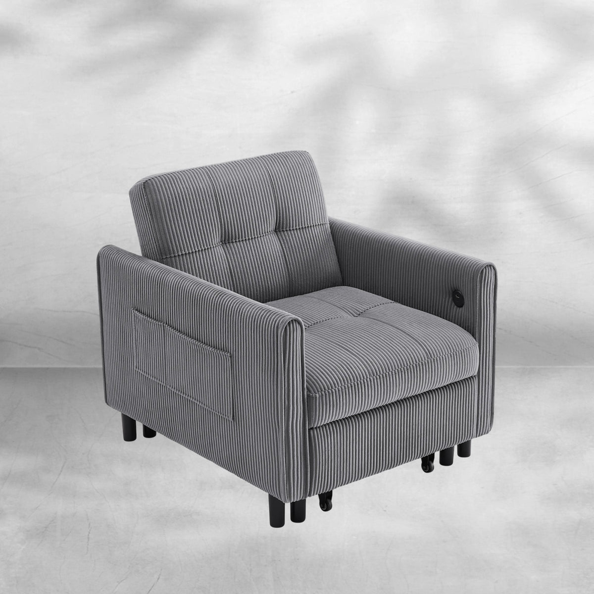 3-in-1 Corduroy Sleeper Sofa Bed Chair with USB Ports
