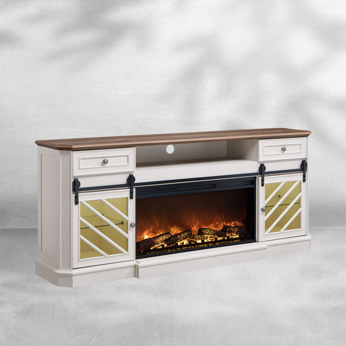 75" Rustic Oak Fireplace TV Stand for 85 Inch TV
