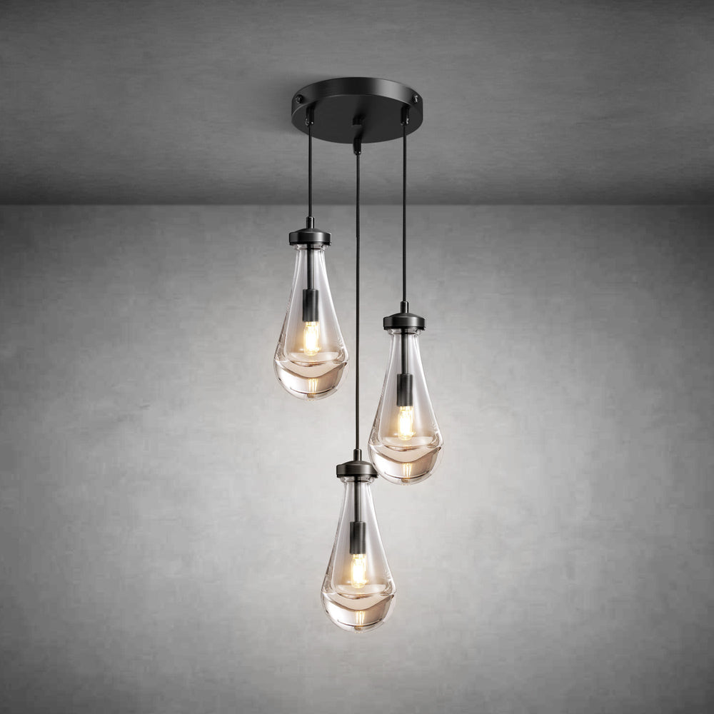 3-Light Raindrop-Shaped Circular Pendant Lamp