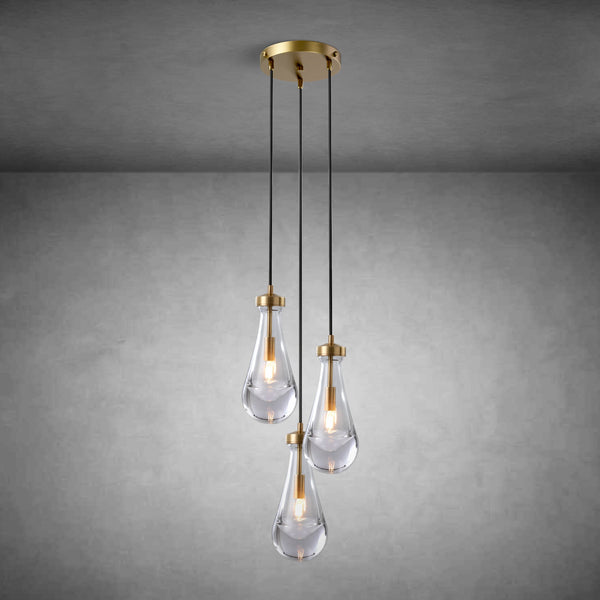 3-Light Raindrop-Shaped Circular Pendant Lamp
