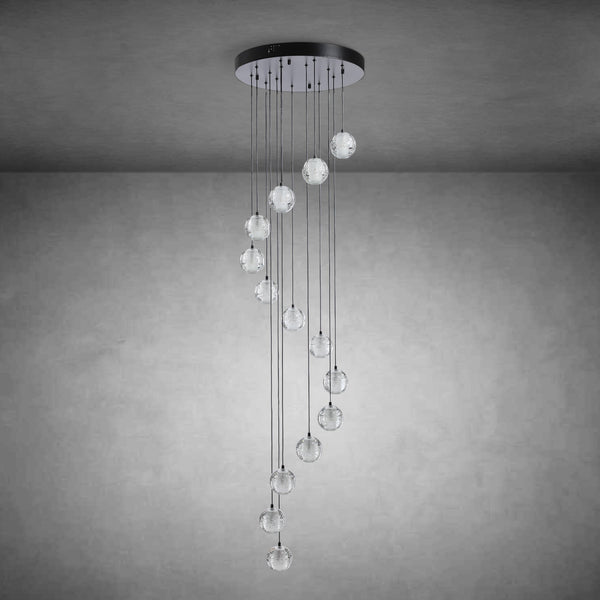 Black chandelier-14-Lights Staircase Chandelier for Living Room Hight Ceiling Foyer Pendant Lighting