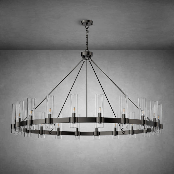 Wagon Wheel Chandelier with Glass Shades