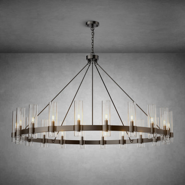 Wagon Wheel Chandelier with Glass Shades