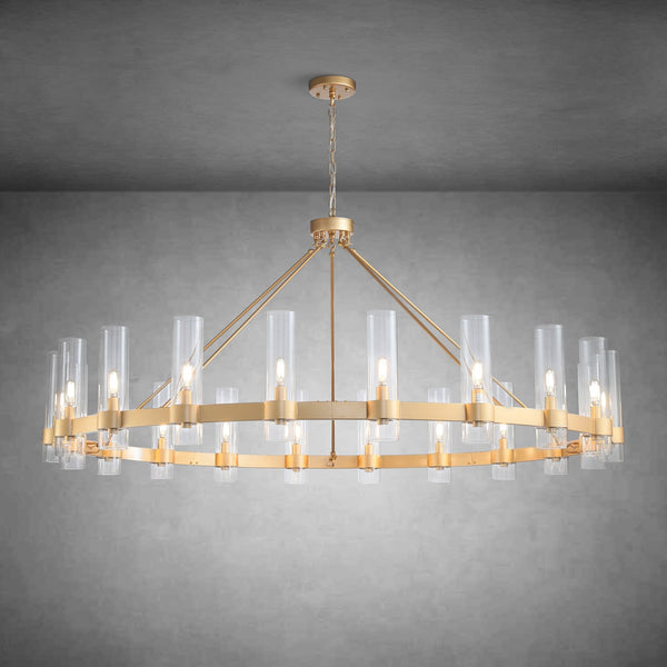 Wagon Wheel Chandelier with Glass Shades