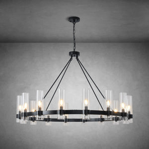 Wagon Wheel Chandelier with Glass Shades