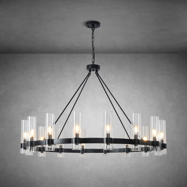 Wagon Wheel Chandelier with Glass Shades