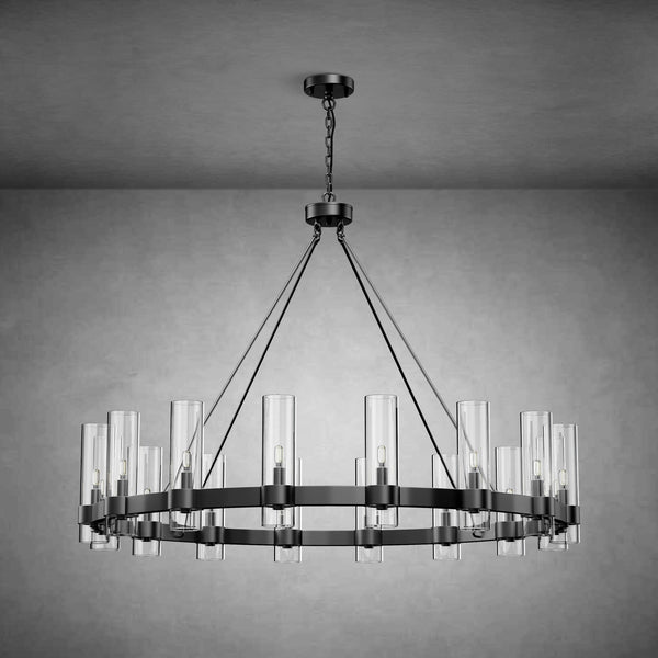 Wagon Wheel Chandelier with Glass Shades