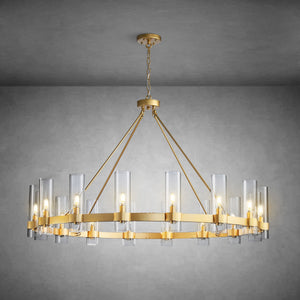 Wagon Wheel Chandelier with Glass Shades