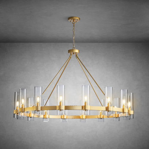 Wagon Wheel Chandelier with Glass Shades