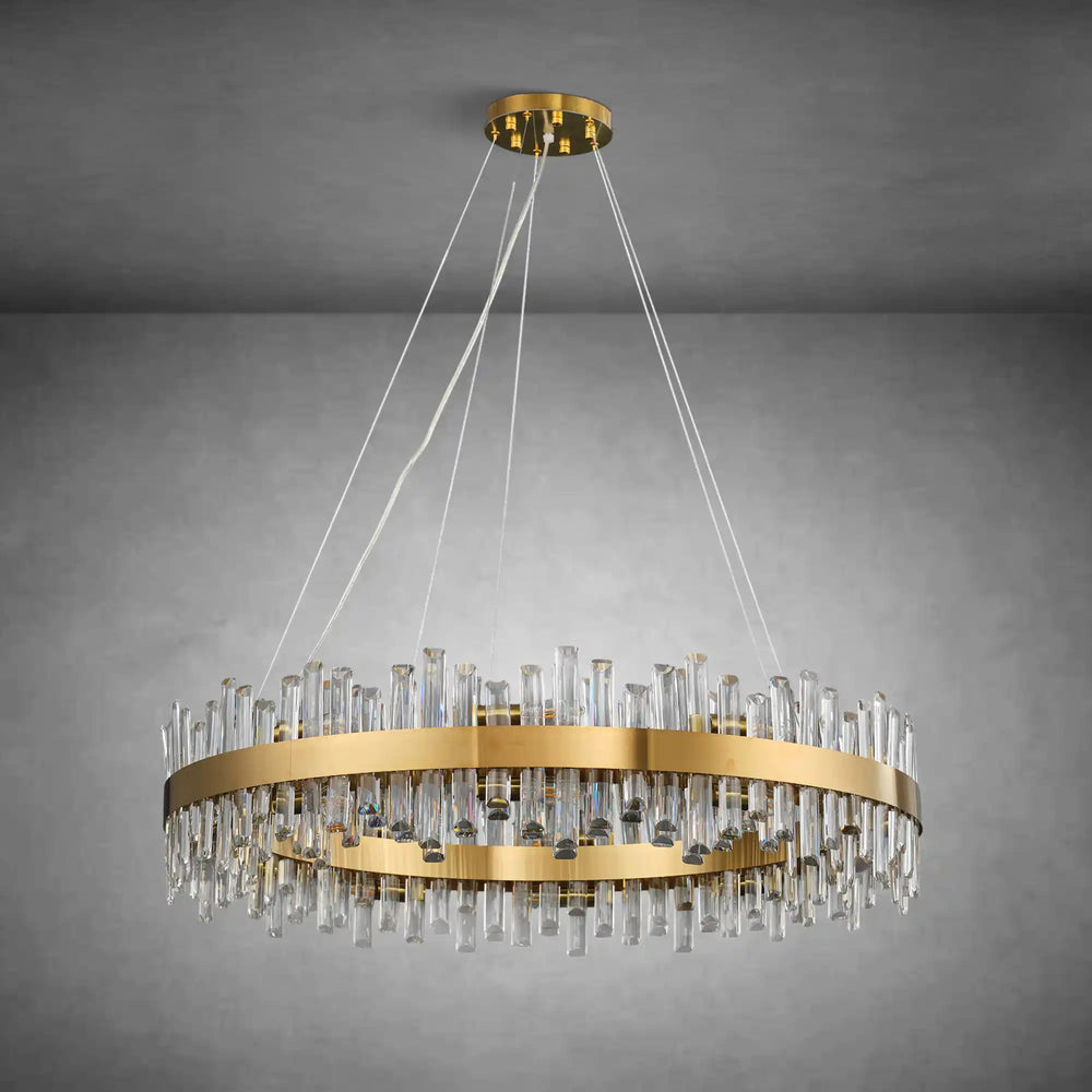 Modern Gold 2-Tier Crystal Chandelier 39.4 Inch