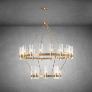 Two-Tier Wagon Wheel Chandelier with Glass Shades