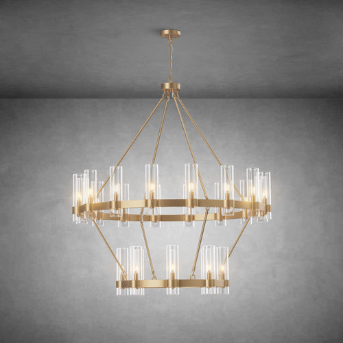 Two-Tier Wagon Wheel Chandelier with Glass Shades