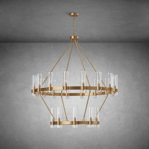 Two-Tier Wagon Wheel Chandelier with Glass Shades