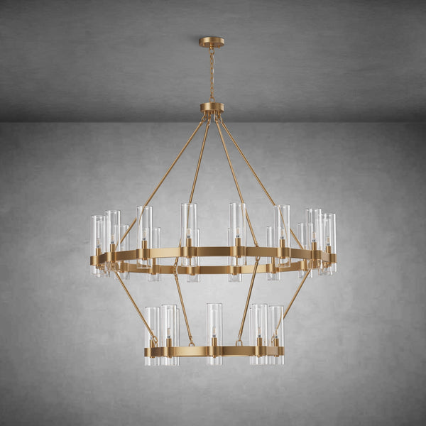 Two-Tier Wagon Wheel Chandelier with Glass Shades