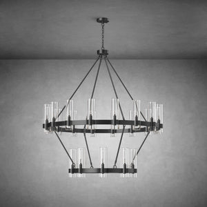 Two-Tier Wagon Wheel Chandelier with Glass Shades