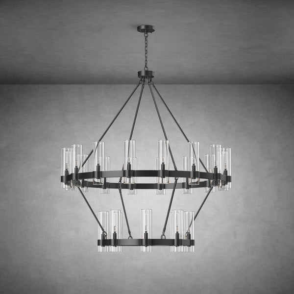 Two-Tier Wagon Wheel Chandelier with Glass Shades