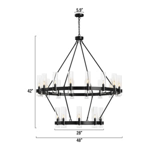 Two-Tier Wagon Wheel Chandelier with Glass Shades