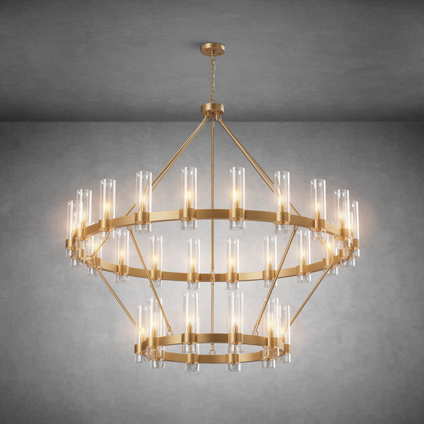 Two-Tier Wagon Wheel Chandelier with Glass Shades