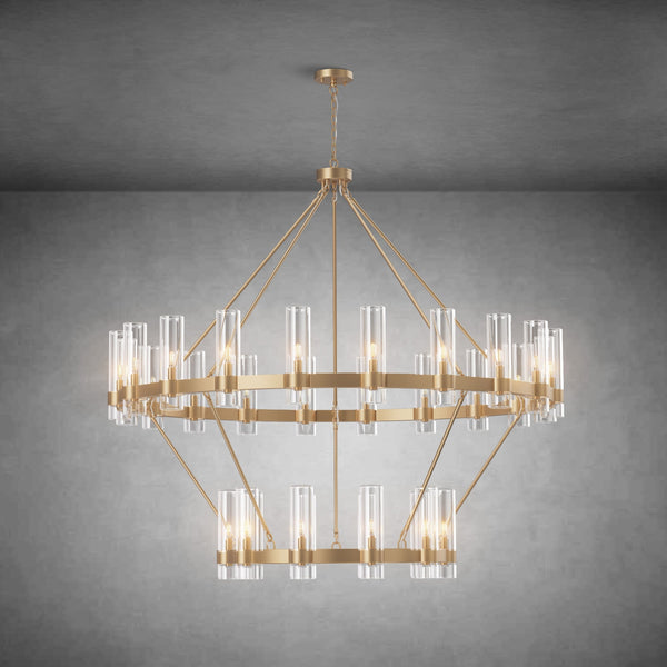 Two-Tier Wagon Wheel Chandelier with Glass Shades