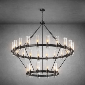 Two-Tier Wagon Wheel Chandelier with Glass Shades