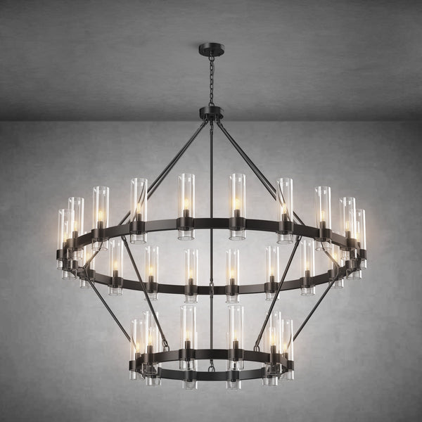 Two-Tier Wagon Wheel Chandelier with Glass Shades