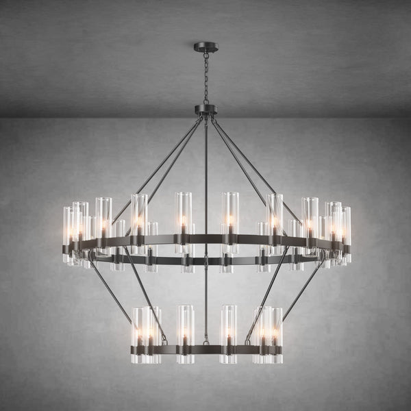 Two-Tier Wagon Wheel Chandelier with Glass Shades