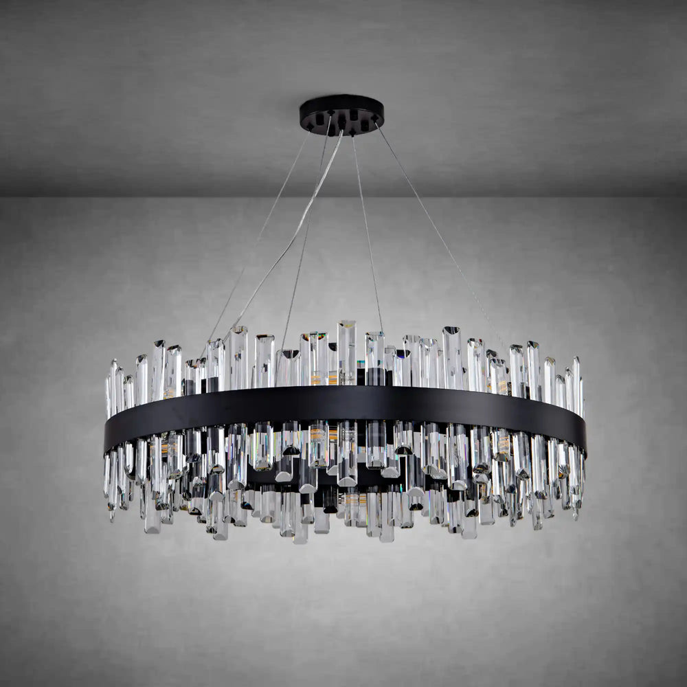 Modern Black K9 Crystal Chandelier 31.5" Round Luxury Ceiling Light