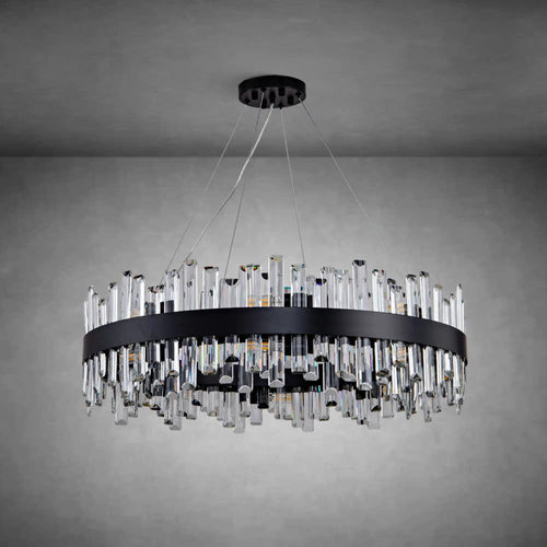 Modern Black K9 Crystal Chandelier 31.5" Round Luxury Ceiling Light