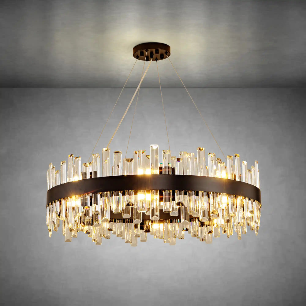Modern Black K9 Crystal Chandelier 31.5" Round Luxury Ceiling Light