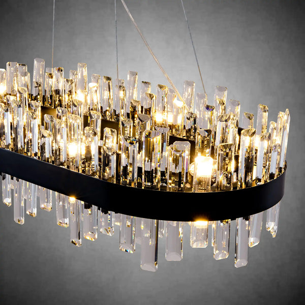 Black Rectangle Crystal Chandelier – 16‑Light Modern Luxury Fixture