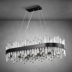 Black Rectangle Crystal Chandelier – 16‑Light Modern Luxury Fixture