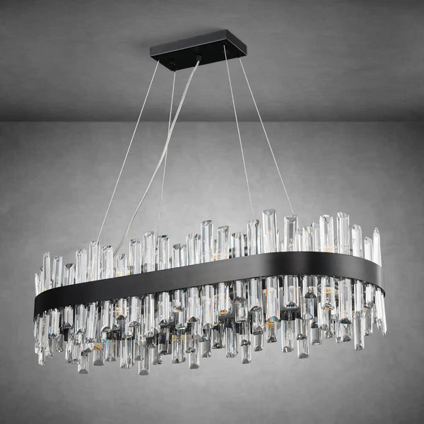 Black Rectangle Crystal Chandelier – 16‑Light Modern Luxury Fixture