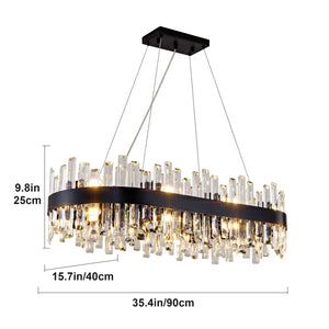 Black Rectangle Crystal Chandelier – 16‑Light Modern Luxury Fixture