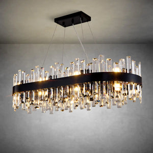 Black Rectangle Crystal Chandelier – 16‑Light Modern Luxury Fixture