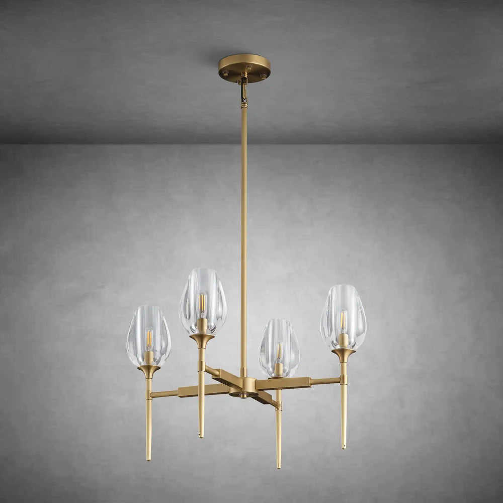 Gold 4-Light Farmhouse Chandelier with Crystal Shades for Dining Room